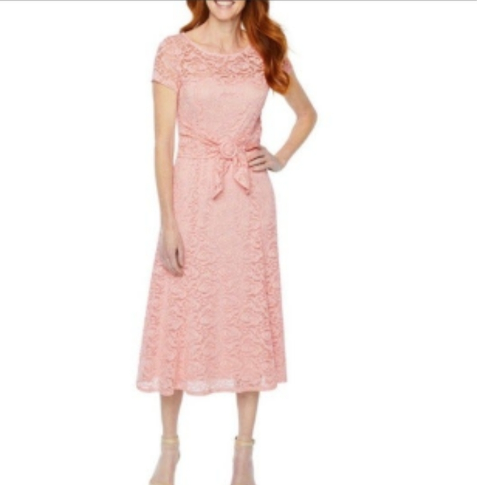 PERCEPTIONS PEACH LACE DRESS M